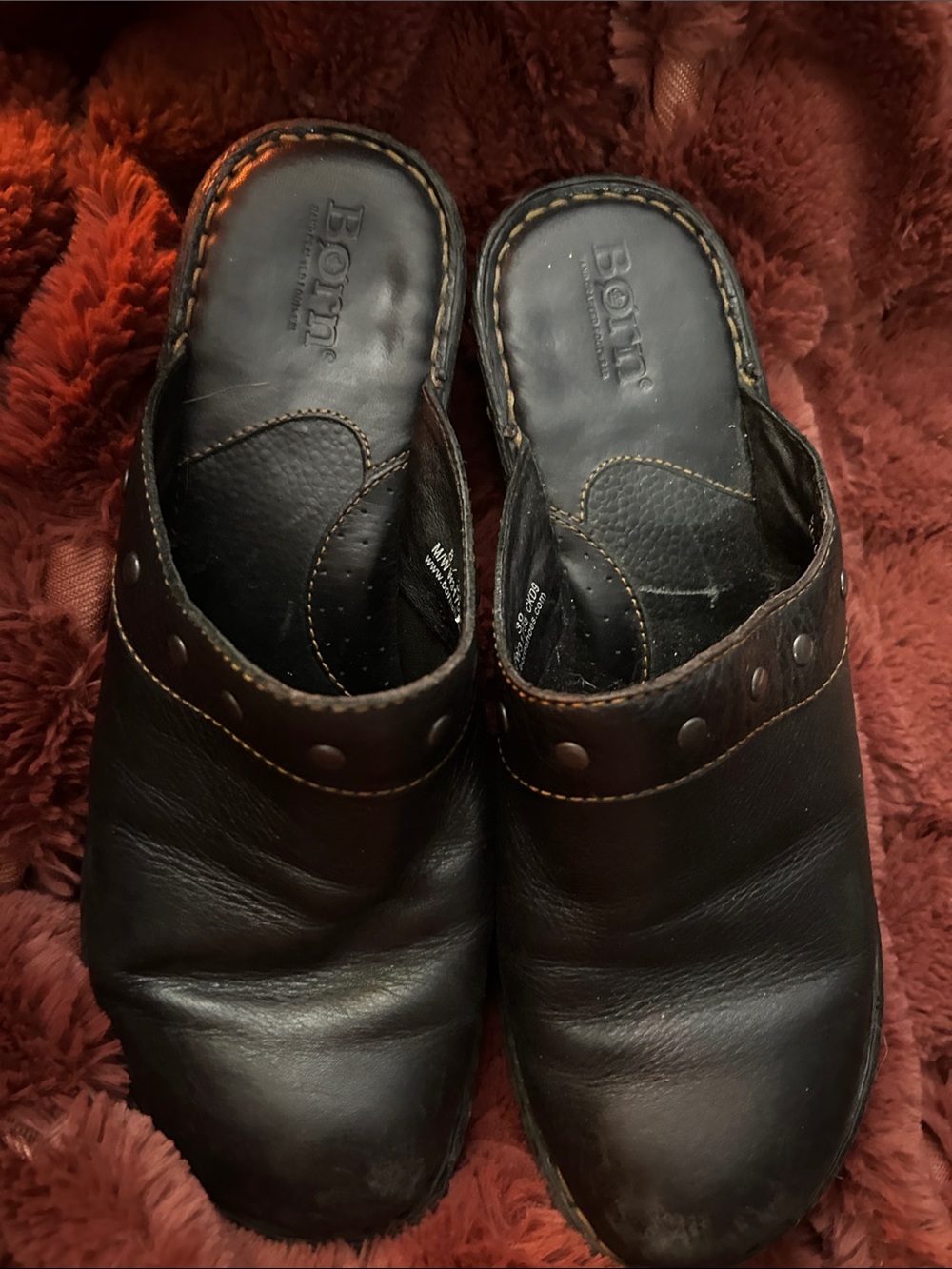 Born Women's Dark Brown & Black Leather Studded Clogs